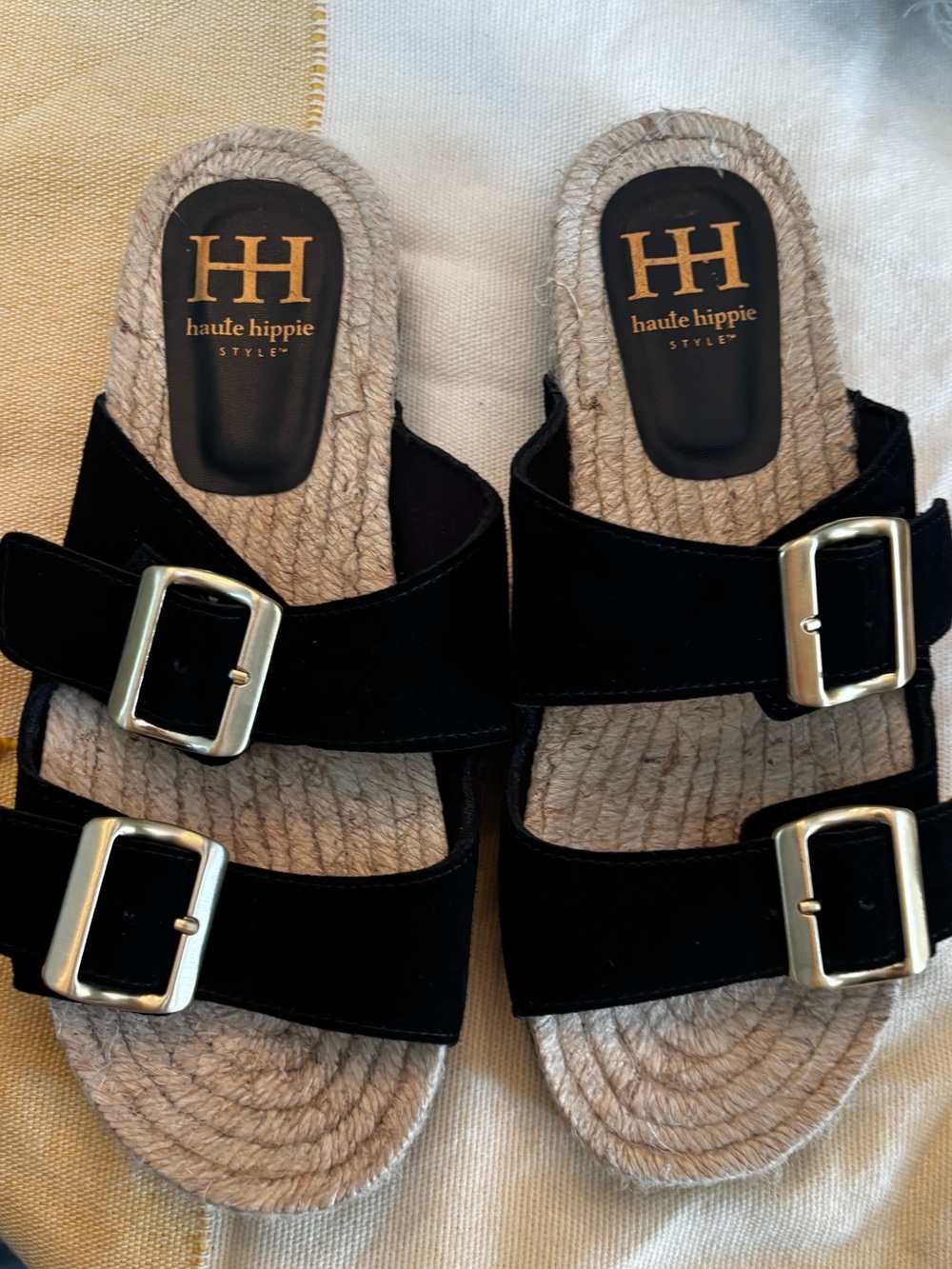 Haute Hippie Black Double Buckle Espadrille Slide Sandals 7.5 NWOT✨ Never worn